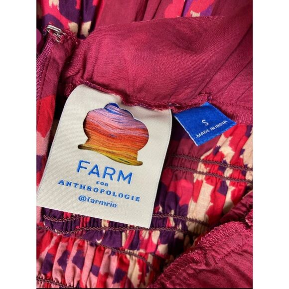 Farm Rio Anthropologie  Puff-Sleeve Smocked Maxi Dress Red Multi Small - Picture 7 of 11